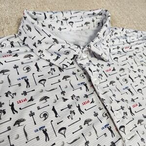 US Open Polo Men Large White AOP Torrey Pines Golf Performance Quick Dry